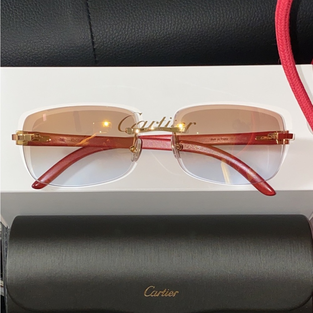 Cartier Red wood frame glasses custom lenses